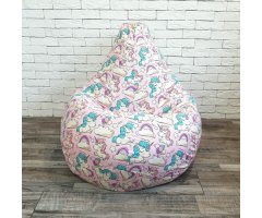 Кресло-груша хлопок розовый "Единорожки" KatyPuf L 100x75